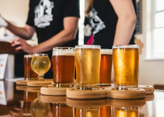 clear drinking glass with beer